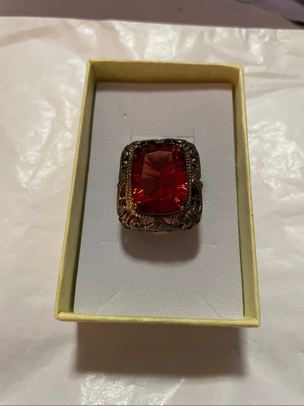 Vintage-Inspired Red Crystal Brooch in Ornate Frame